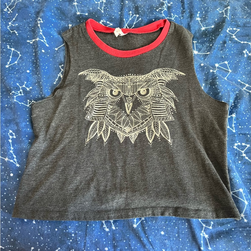 💜 Hitchr Ringer Cute Owl Decal Sleeveless Crop Top